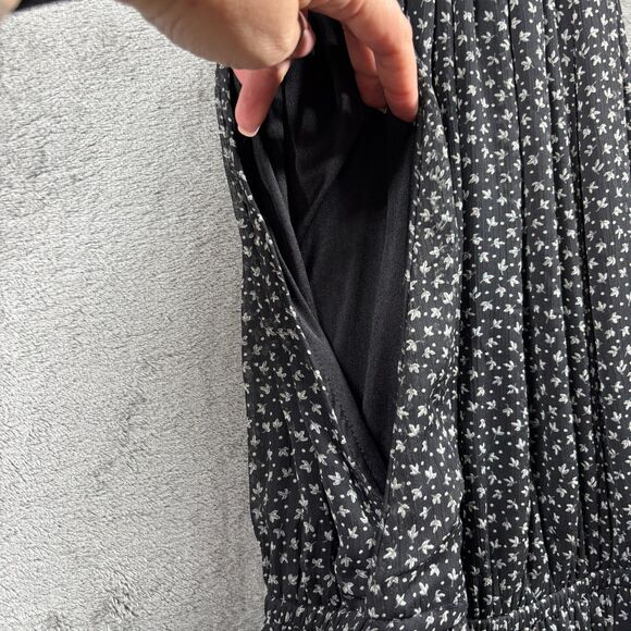 H&M High Neck Maxi Dress Black White Floral Mixed Print Sheer Sexy Size 10 E159 - Picture 3 of 9